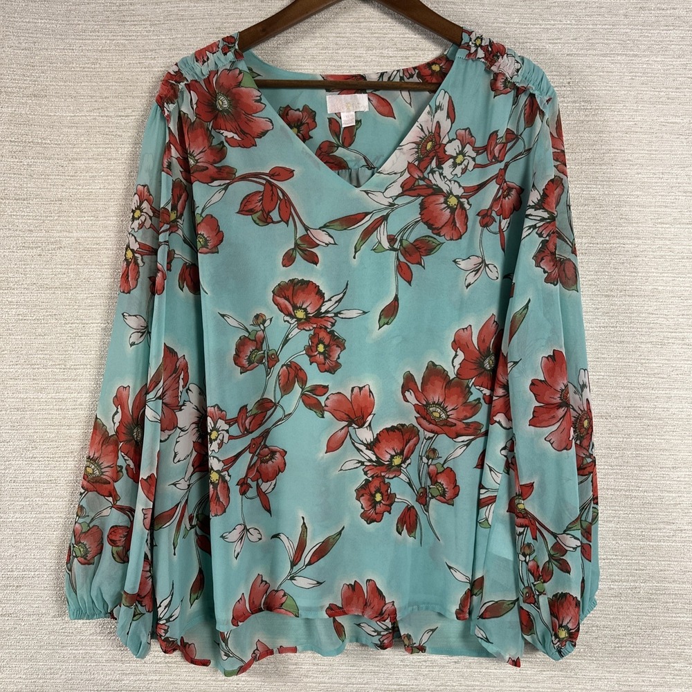 Belle By Kim Gravel Size XL Floral Boho Flowy Sheer Mesh Top Lightweight Peasant